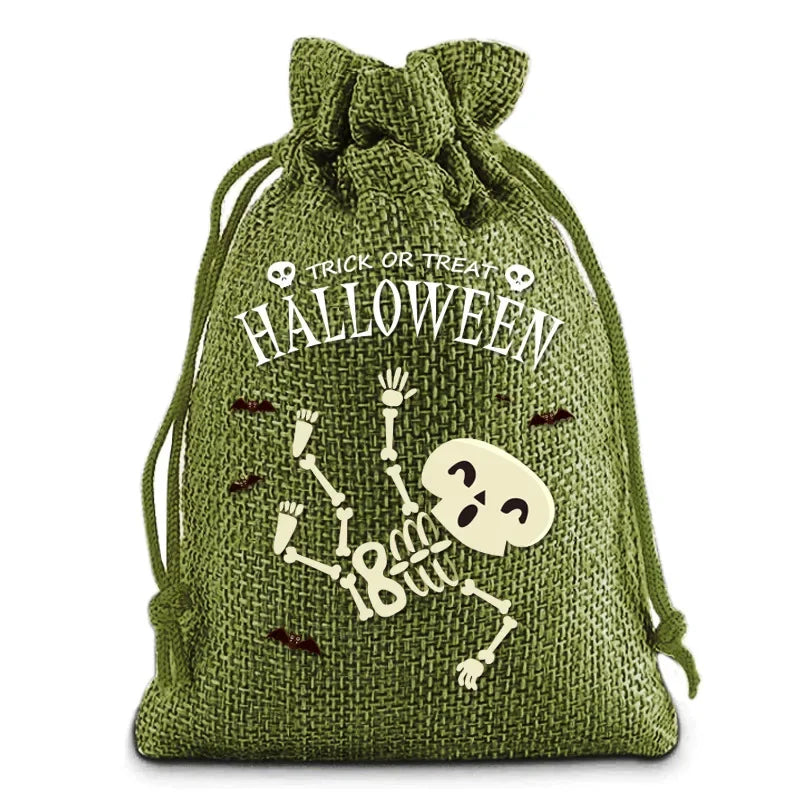 24pcs Set Drawstring Gift Bags Halloween Magic in a Bag Ghost Pumpkin Skull Pattern for Trick-or-Treating & Candy Giving