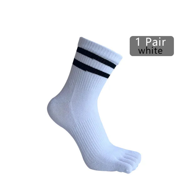 1/5 Pairs Man Five Finger Socks Cotton Striped Solid Simple Sweat-Absorbing Anti-Bacterial Breathable Warm Soft Elastic Toe Sock