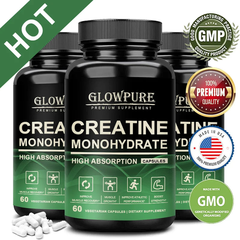 Creatine Monohydrate Capsules for Muscle Endurance, Workout Recovery, Mass Gainer, Strength Performance Nutritional Supplement