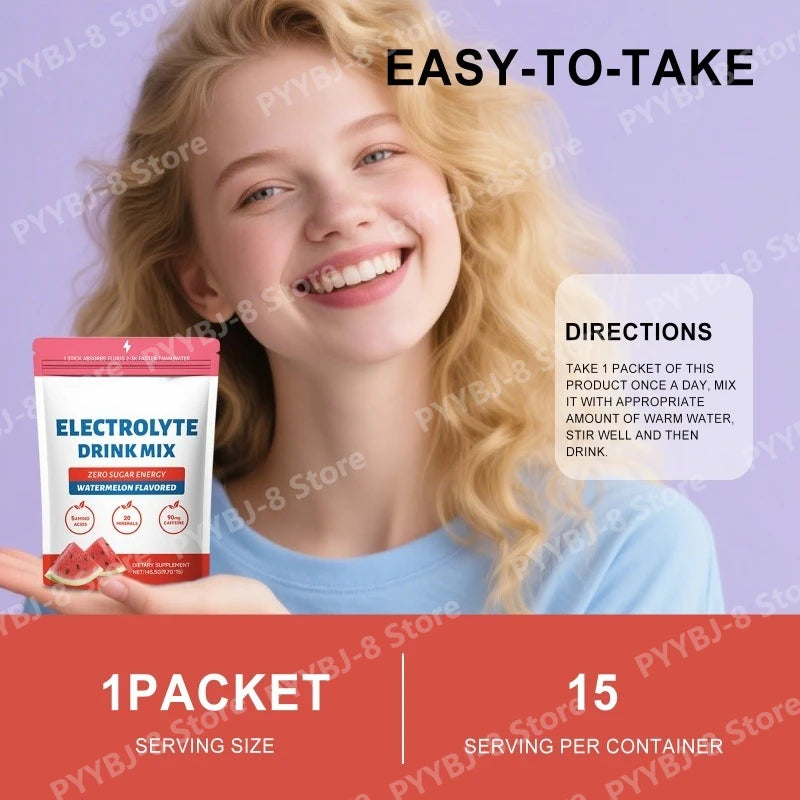 Zero Sugar Watermelon Electrolyte Powder with 90mg Caffeine Amino Acids Minerals Vitamins Provide Energy Replenishment 15 Sticks