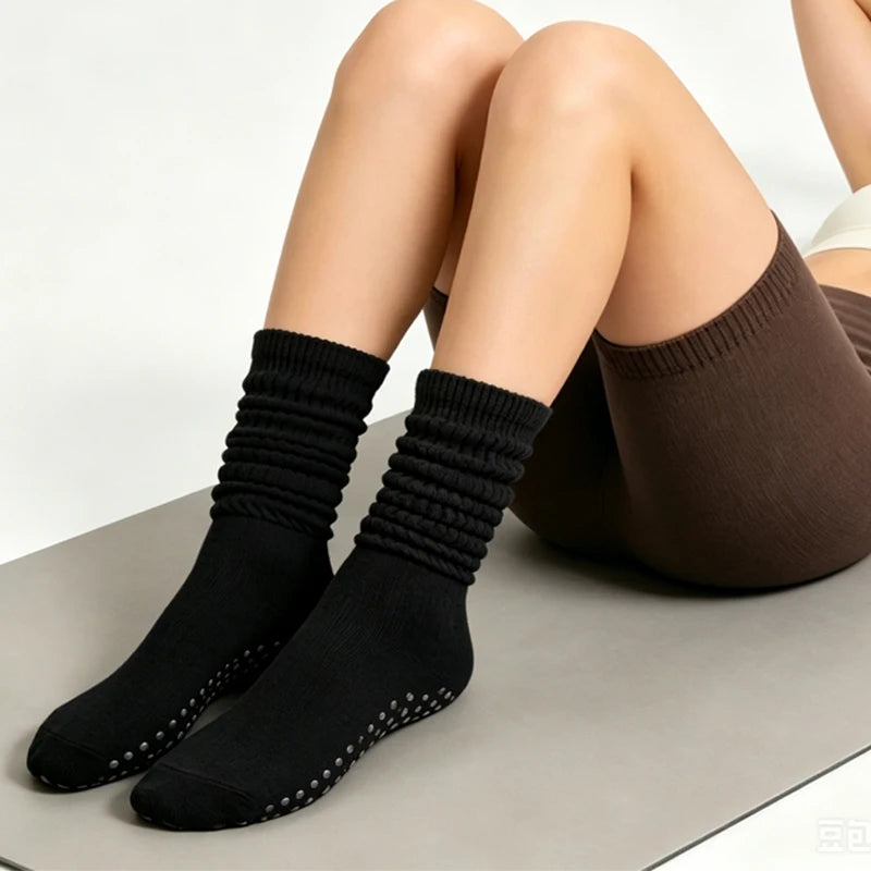 1 Pair Female Pilates Indoor Anti Slip Silicone Floor Socks Breathable Double Bar Middle Socks Fitness Dance Exercise Yoga Socks