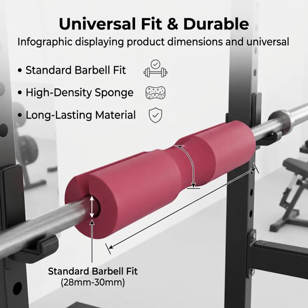 Men with Thick Anti-Slip Bar for Gym, Fitness, Weightlifting, Squats, Neck Support, Protection Pad for Strength Training