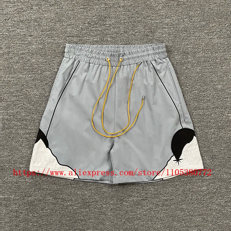 2026 Latest Style Men's Rhude Print Casual Shorts Loose Fit Nylon Drawstring High Quality Beach Sports Shorts Quick Delivery
