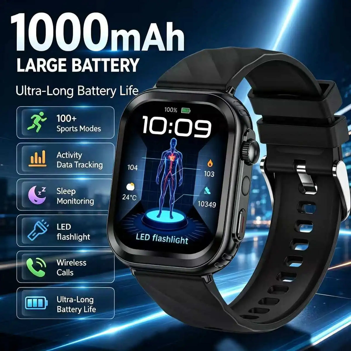 2026 New Military Grade 1000mAh Smart Watch Men 2.04