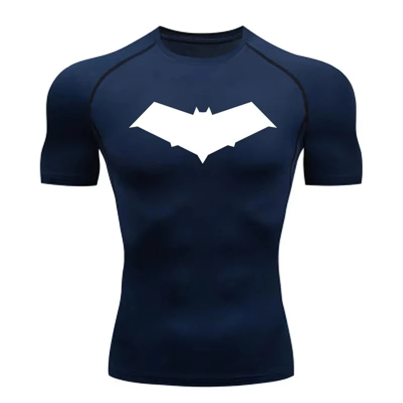 Bat Print Men's Compression T-Shirt Quick Dry Gym Workout Top | Summer Fitness Rashguard for Running & MMA ZY0037