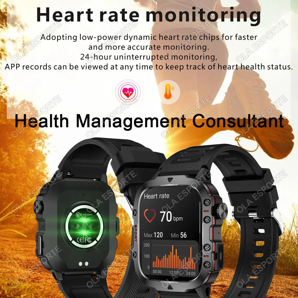2026 New Military Smart Watch Men 3ATM Outdoor Sports Fitness Tracker Blood Pressure Health Monitor BT Calls GPS Smartwatch Hw12