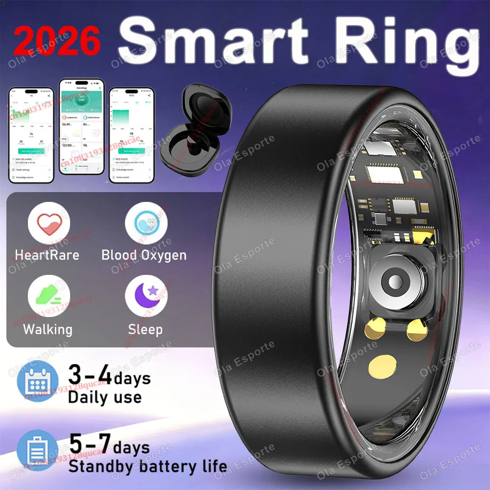 2026 Smart Ring Blood Pressure Heart Rate Sleep Monitoring Smartring IP68 & 5ATM Waterproof Multi-sport Mode Smartring Man Women