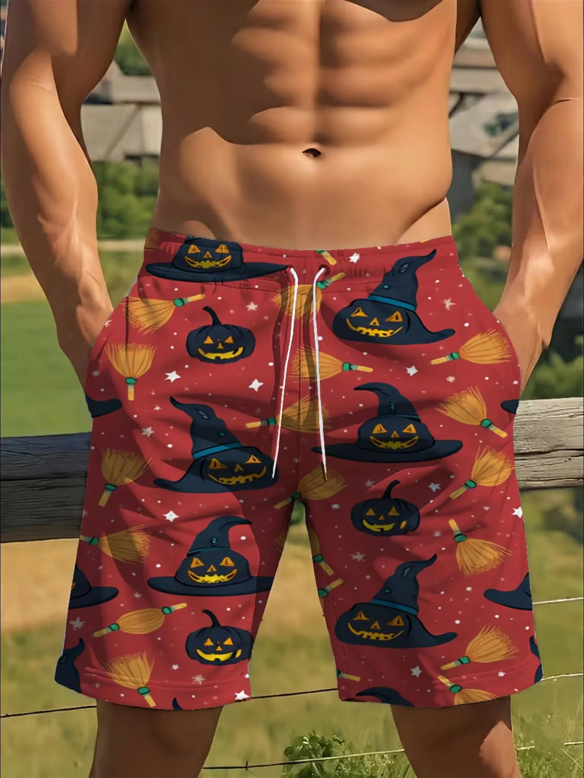 Summer Men's Women's Quick-Drying Beach Shorts Halloween Pumpkin Printed Shorts Beach Swimming Party and Outdoor Sport Shorts