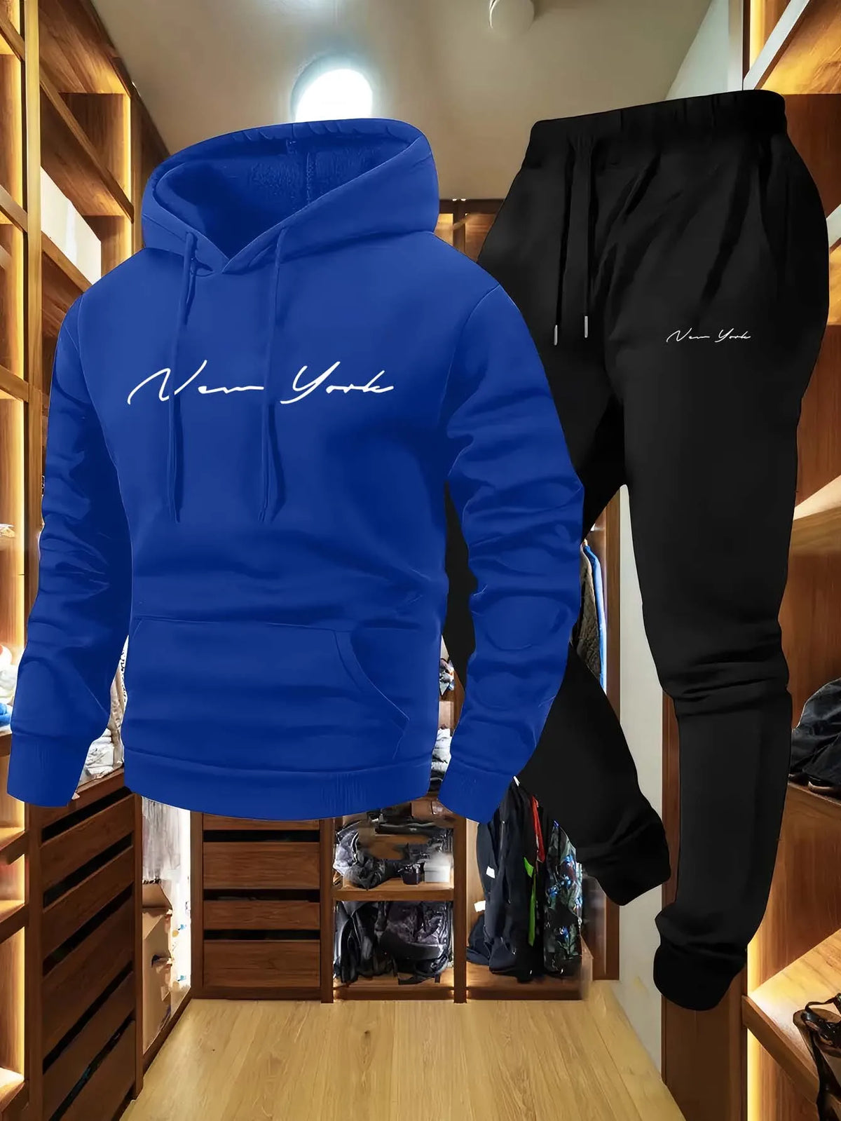 New York Themed Men's Soft Hooded Sweatshirt and Sweatpants Set Comfortable Athletic Wear for All Seasons tracksuit clothes