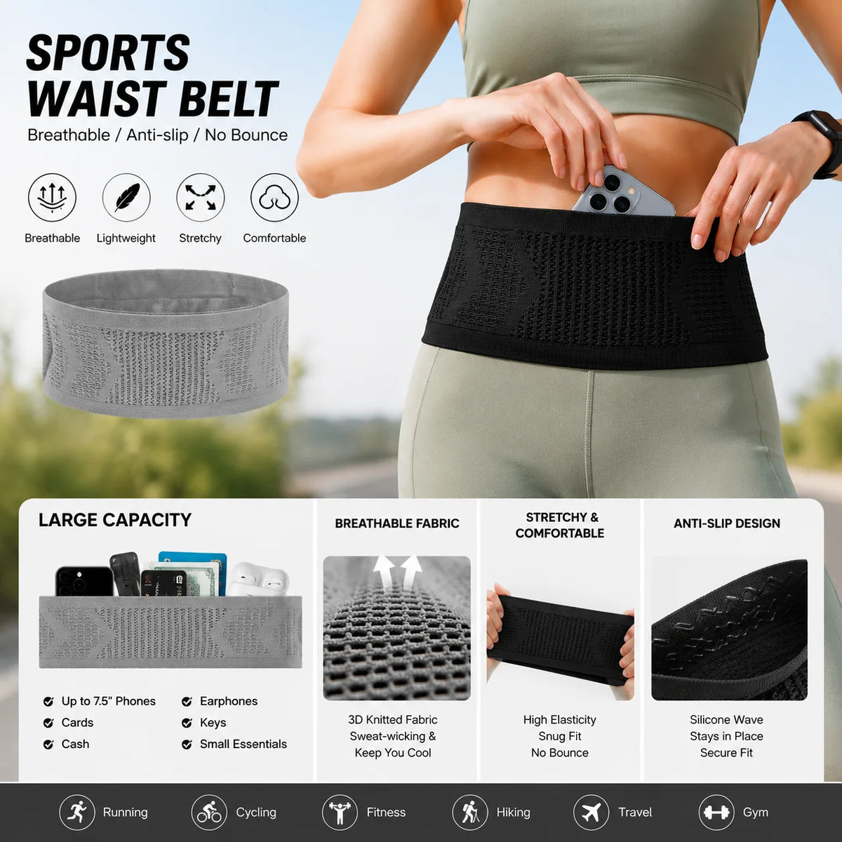 Invisible Anti-Theft Running Waist Bag Ultra Thin Breathable Close Fit Phone Pouch for Marathon Cycling Fitness Sports