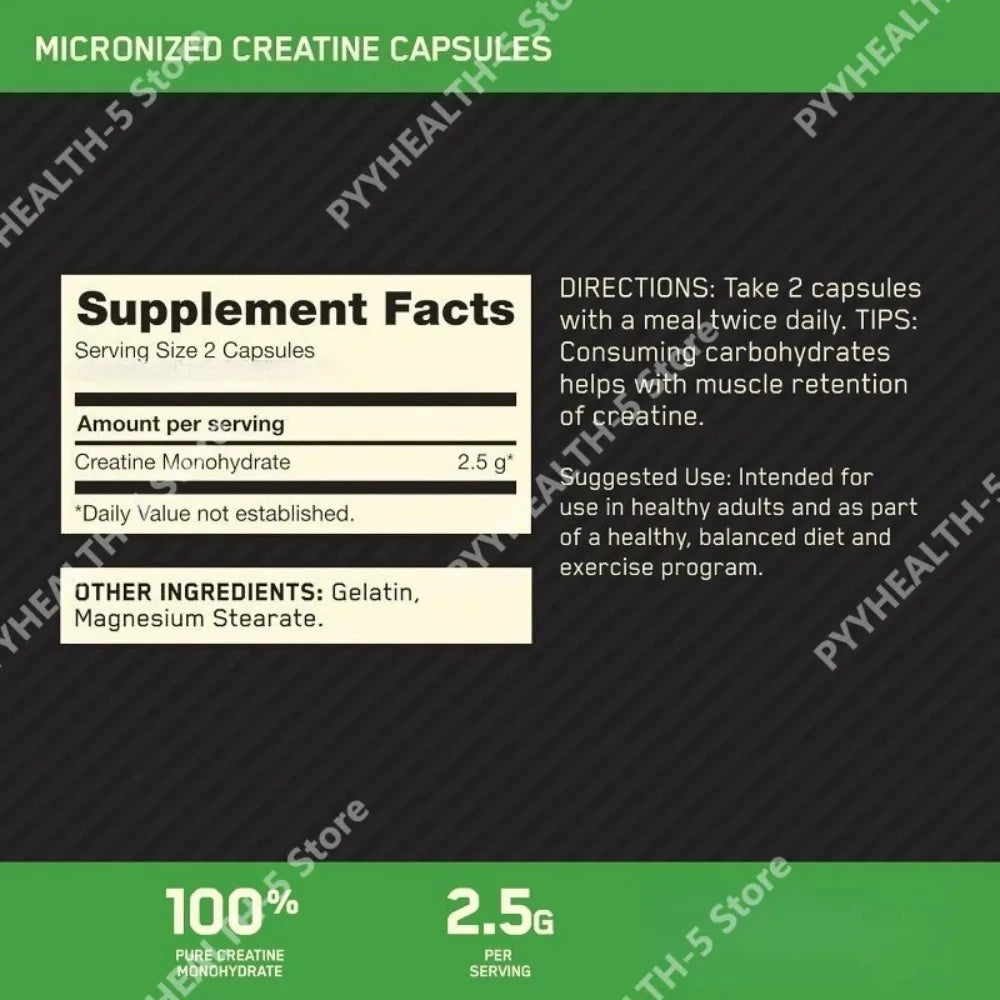 Creatine 2.5g Capsules for Adults - Supports Lean Muscle, Fitness & Recovery, Non-GMO, Gluten-Free, Vegan-Friendly, 60 Capsules