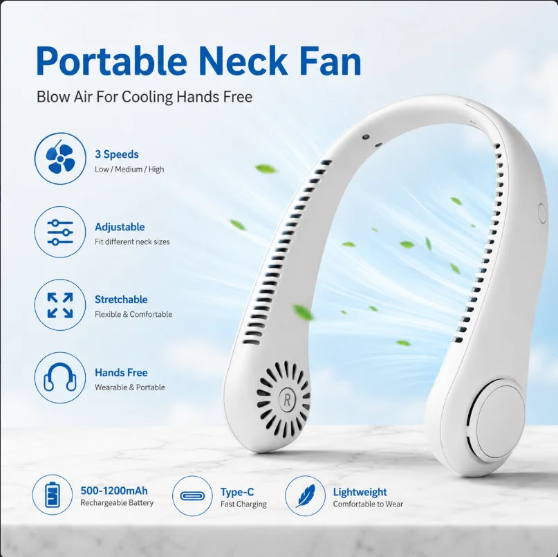 Portable Air Conditioner Neck Fan Personal Air Cooler Hanging 500-1200mAh Wearable Fans Mini USB Rechargeable Summer Travel