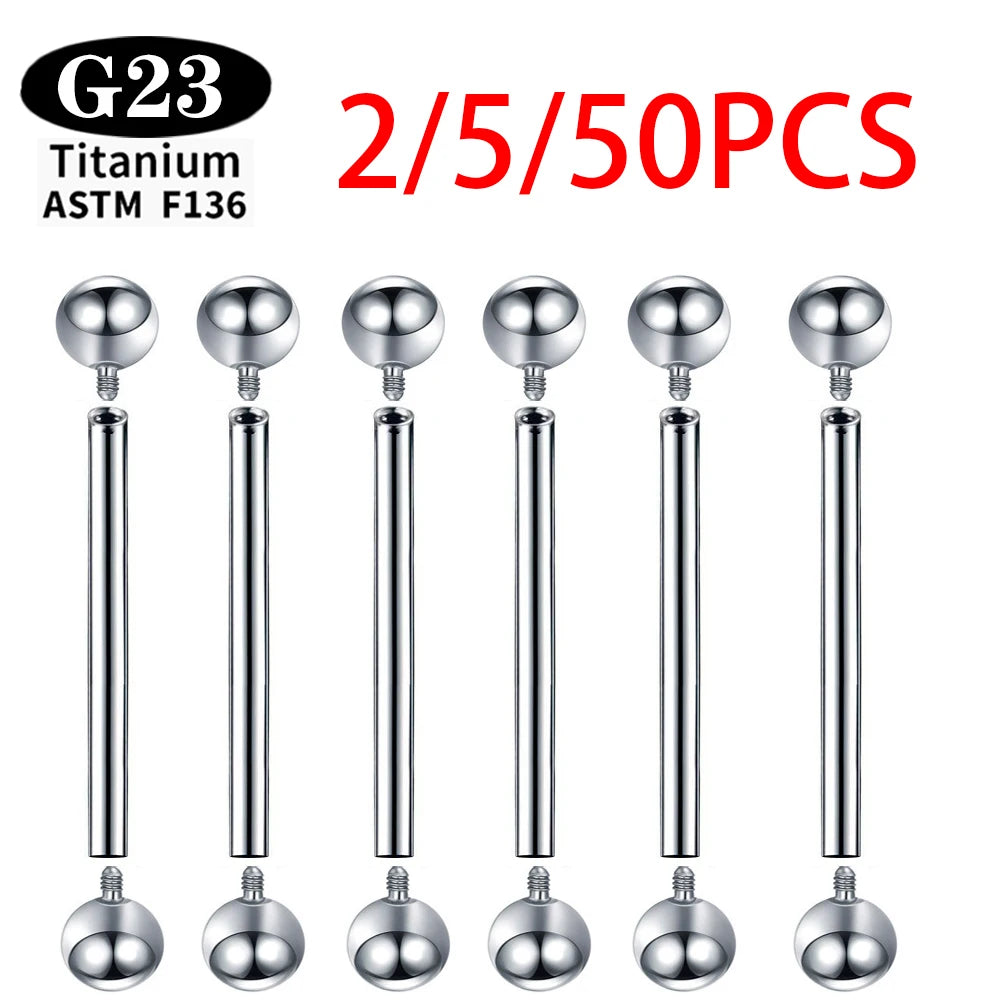 Implant Grade Titanium ASTM F136 Internal Thread Straight Barbells Tongue Ring Earrings Piercing Jewelry Bar 2/5/50pcs/lot