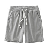 Men Shorts Solid Color Mid Waist Summer Motion Waffle Texture Deep Crotch Drawstring Male Shorts Loose Knee Length Casual Short