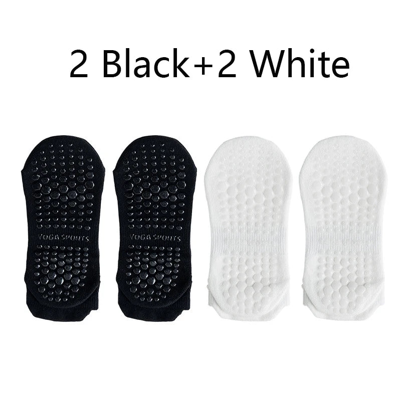 4 Pairs Non Slip Yoga Socks Women Cotton Low Cut Pilates Socks Gym Fitness Dance Sport Floor Short Grip Socks