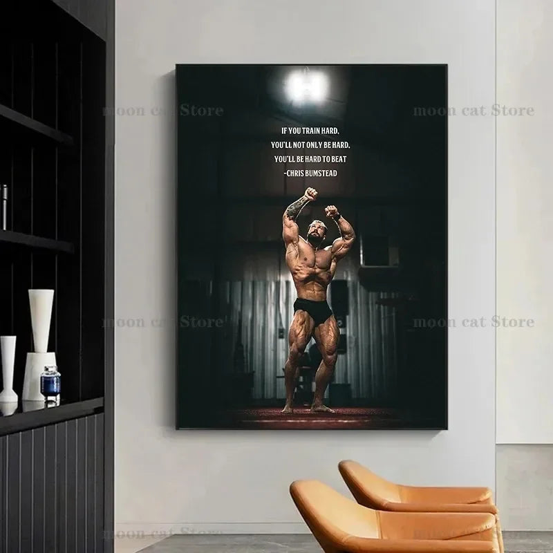 Canvas Painting Chris Bumstead Bodybuilder Fitness Motivational Quotes Poster Muscle Man Wall Art Pictures Home Gym Decor