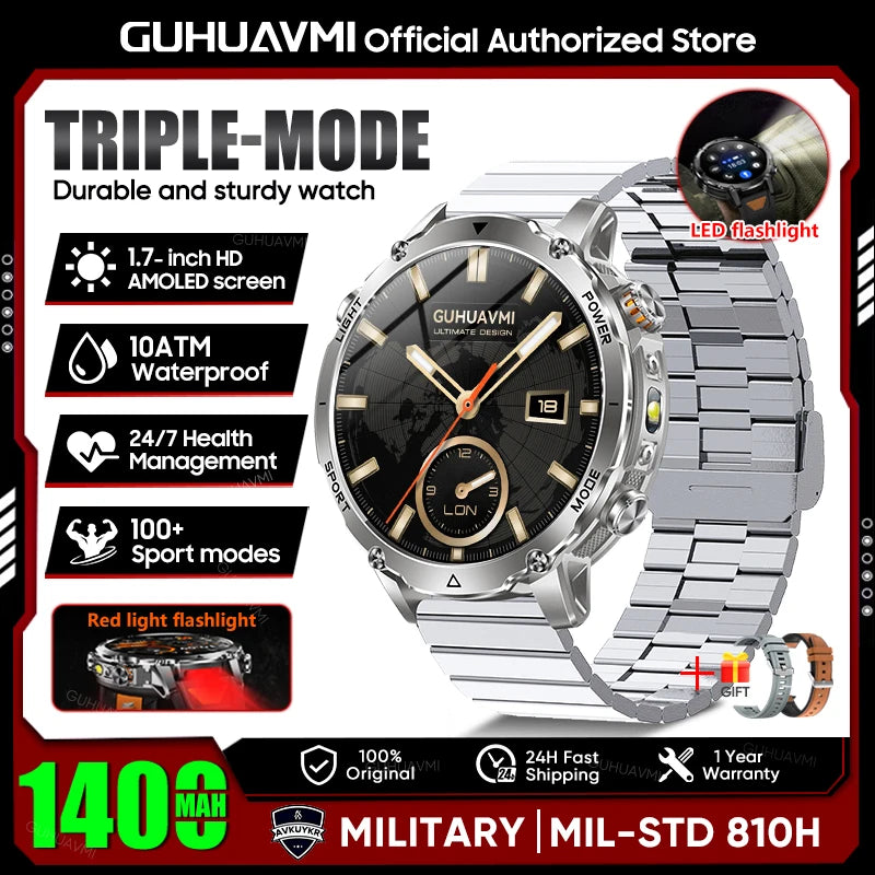 New GPS Sapphire Glass Smartwatch Business men 1.7-inch AMLED Screen Clock 1400mAh Battery 10ATM waterproof Titanium alloy Watch