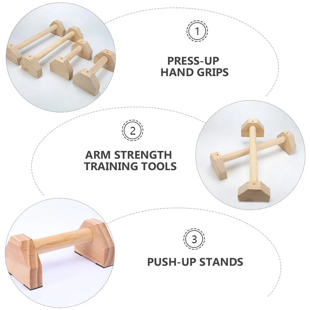 1Pair Pine Wood Push-Up Stands Slip-Resistant Push-Up Bars Home Fitness Equipment for Arm Strength Training and Muscle Building