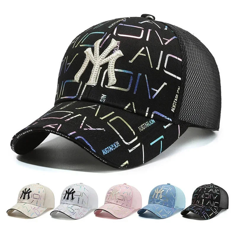 Summer Breathable Fashion Letters Baseball Cap Adjustable Dazzle Color Mesh Caps Men Women Casual Golf Running Sports Sun Hat