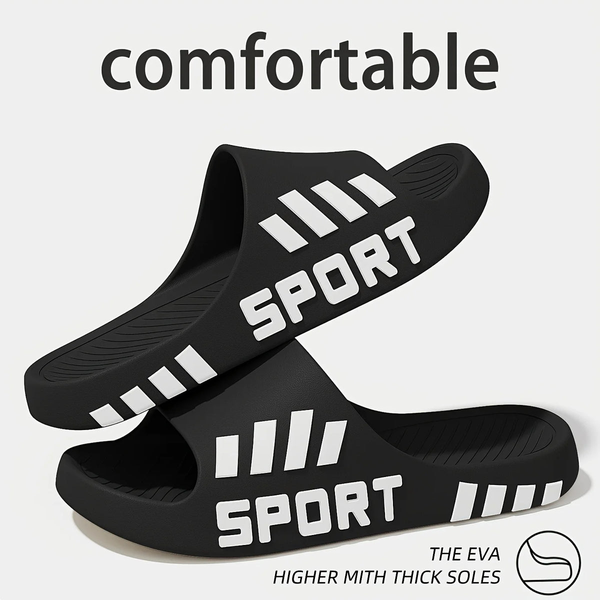 Men Sport Letter Print EVA Slides Striped Decor Non Slip Soft Thick Sole Indoor Outdoor Slippers