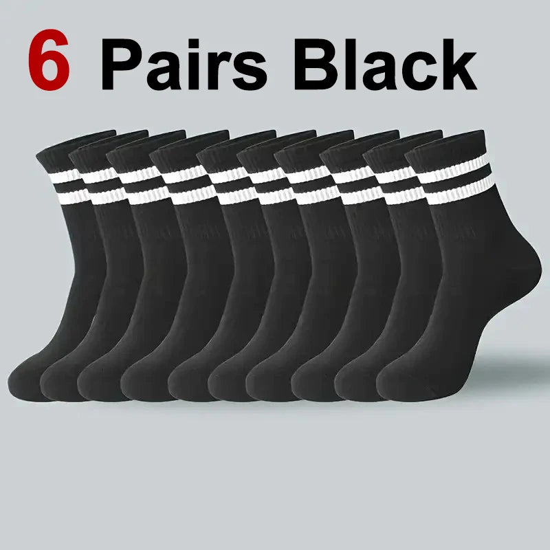 6/10/20 Pairs Neutral Striped Mid Tube Socks Sweat Absorbing Breathable Soft and Comfortable Couple Sports and Leisure Socks