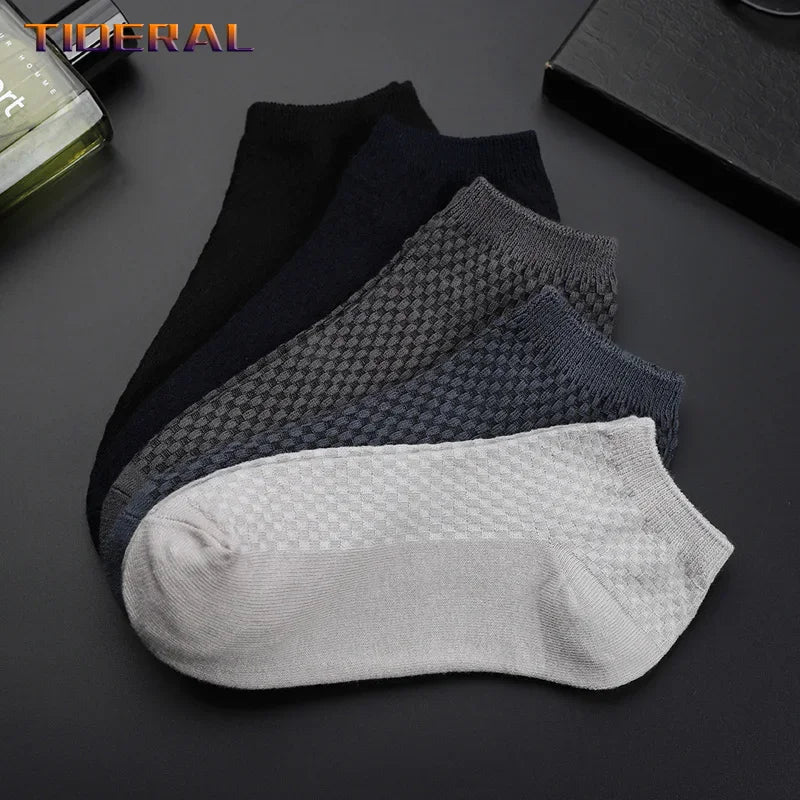 5 Pairs Men Bamboo Fiber Crew Socks Man High Quality Summer Winter Business Breathable Black Male Dress Ankle Socks Man