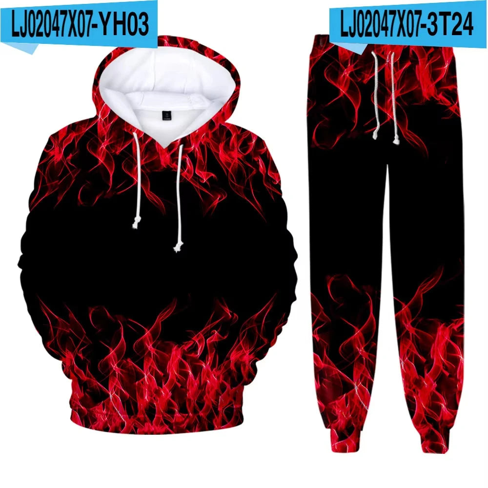 Men's Hoodie Pant Set Blue Flame 3d Print Sets Men Women Fashion Hoodie +Pants 2Pcs Sets Sports Casual Two Piece Tracksuit Suits