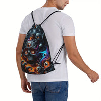 Flame Skull Print Drawstring Storage Bag, Lightweight & Durable, Universal Drawstring Backpack for Outdoor Activities