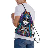 Custom Day of the Dead Gift Skeleton Girl Halloween Drawstring Bag for Shopping Yoga Backpacks Men Women  Sports Gym Sackpack