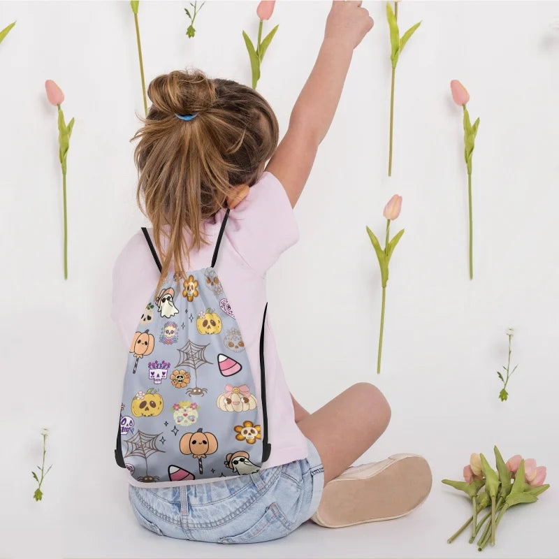 1PC Custom Halloween Drawstring Backpack, Personalized Print Rope Bag, Reusable 3 Sizes for Trick or Treat, Festival Gift