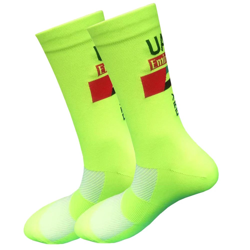 New Black FDJ Cycling Socks UAE Team Non Slip Soccer Socks Cushioned Breathable Running Yoga Basketball Hiking Sports Grip Socks