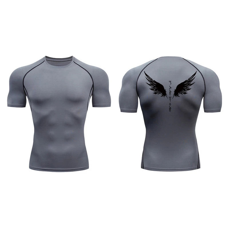 Yin Yang Sword Print Short Sleeve Compression Shirts for Men Summer Athletic Quick Dry T-shirts Gym Workout Running Tees Tops