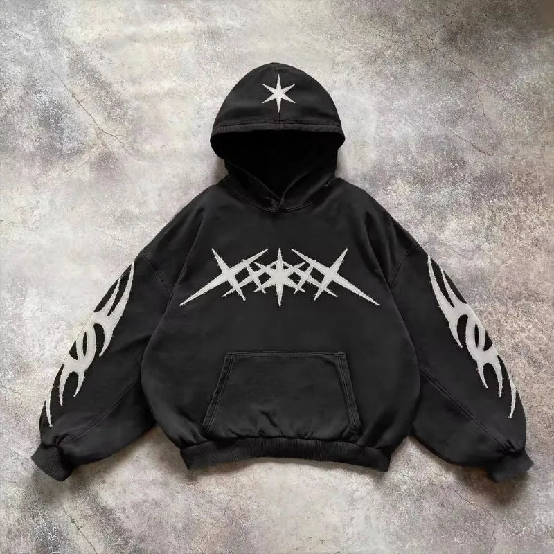 6xl Retro Gothic Evil Angel Print Hip Hop Hoodie for Men Y2k Punk Casual Loose Pullover Women Streetwear Sweatshirt Hoodies