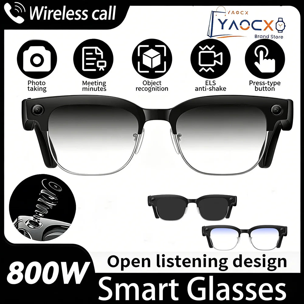 W630 Smart Glasses 800W HD Camera Photo Audio and Video Optical Image Stabilization Voice Wake-up Bluetooth Call Smart Glasses
