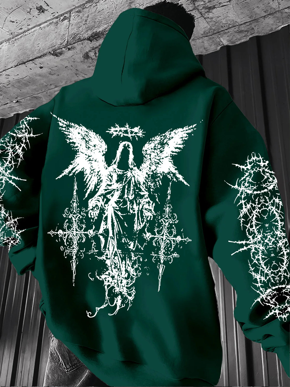 Men's Angel Element Graffiti Thorn Print Streetwear Hip Hoodie Punk Style Hoodie Regular Fit Outdoor Casual Long Sleeve Pullover