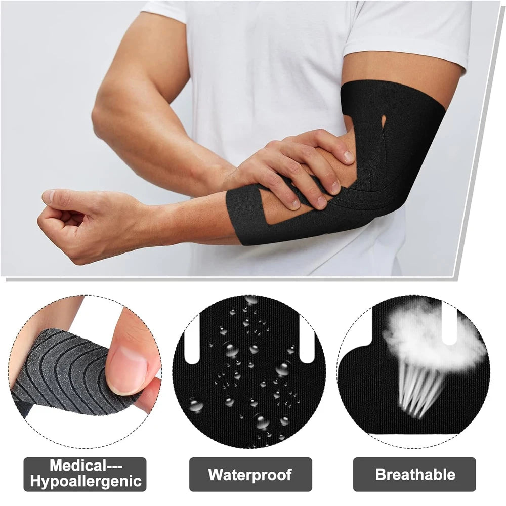 5/10/15/20Pcs Pre-Cut Kinesiology Tape for Elbow, Elbow Tape Athletic LatexTape Free Relief Muscle Support Pain for Sports