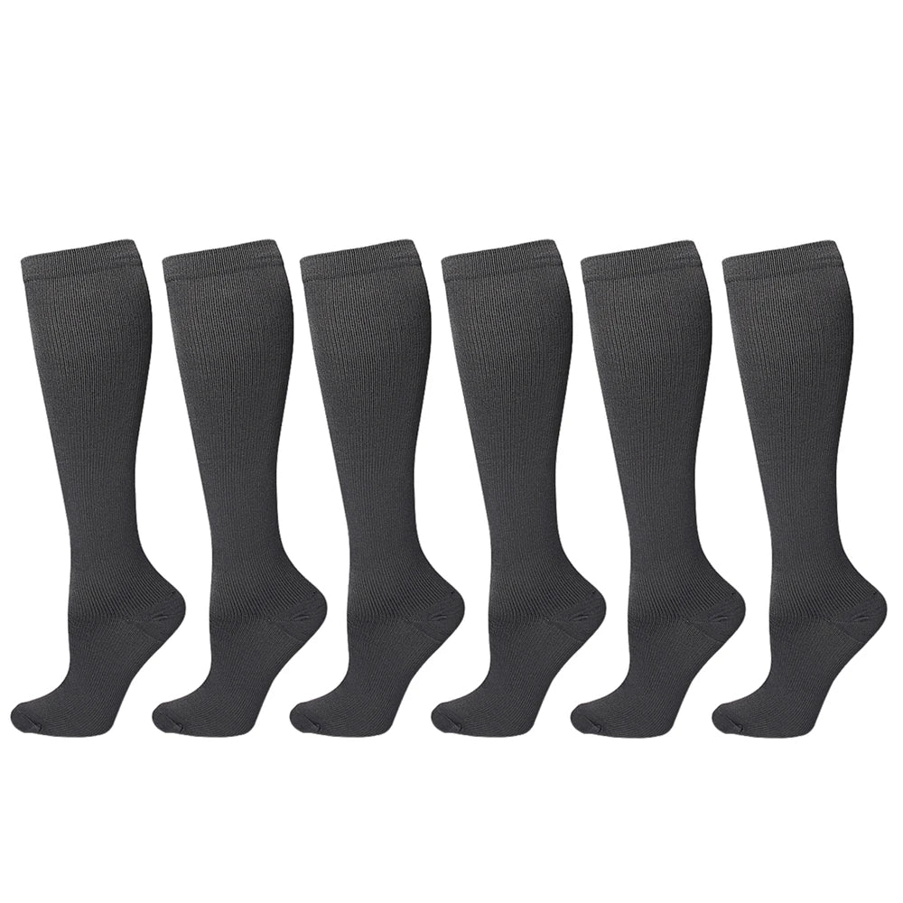 6Pairs Copper Ion Sports Compression Socks for Men Women Solid Color Compression Pressure Socks for Cycling Football Basketball