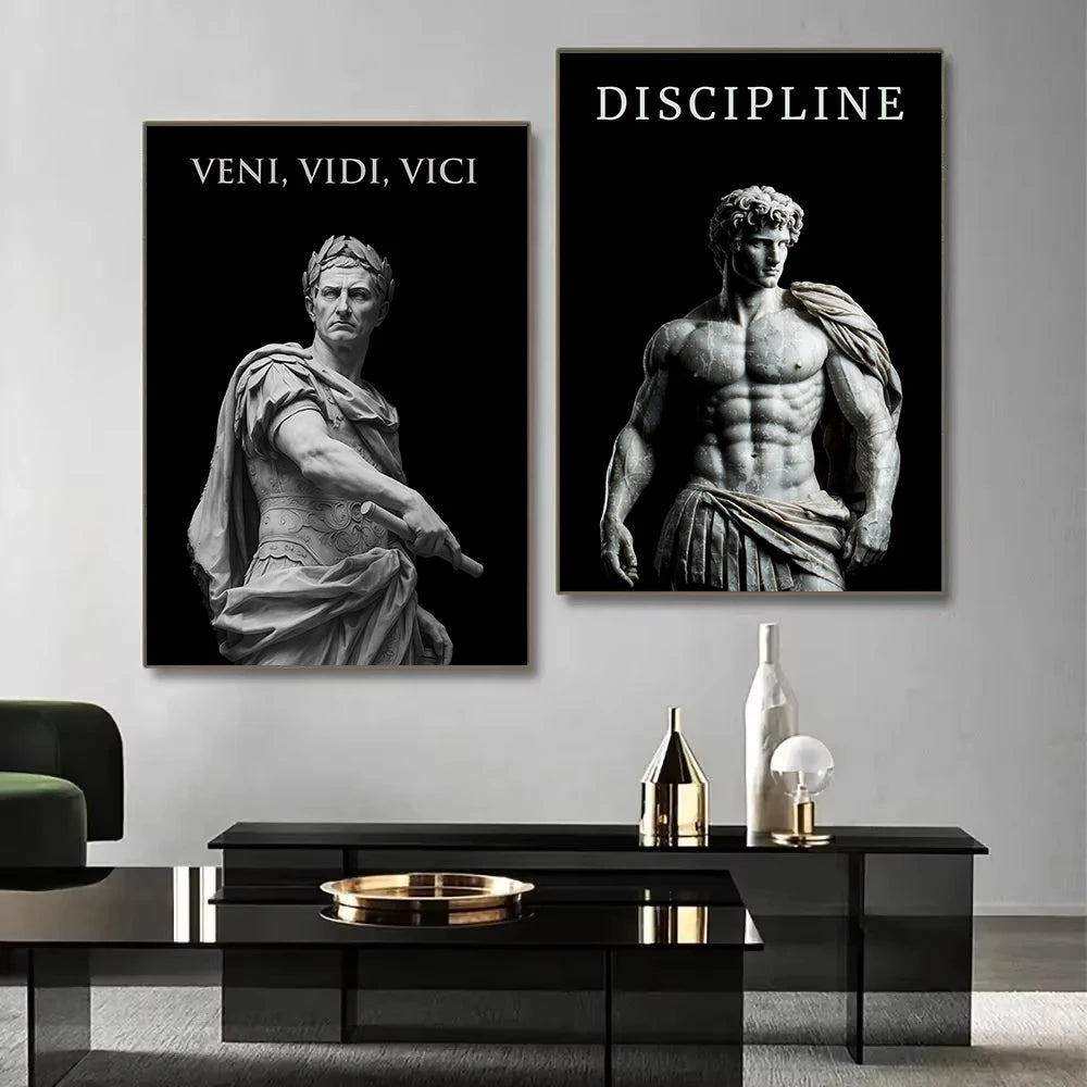 Retro Spartan Warrior Caesar Roman Statue Motivational Quotes Poste Canvas Painting Wall Art Pictures Home Gym Decor Gift