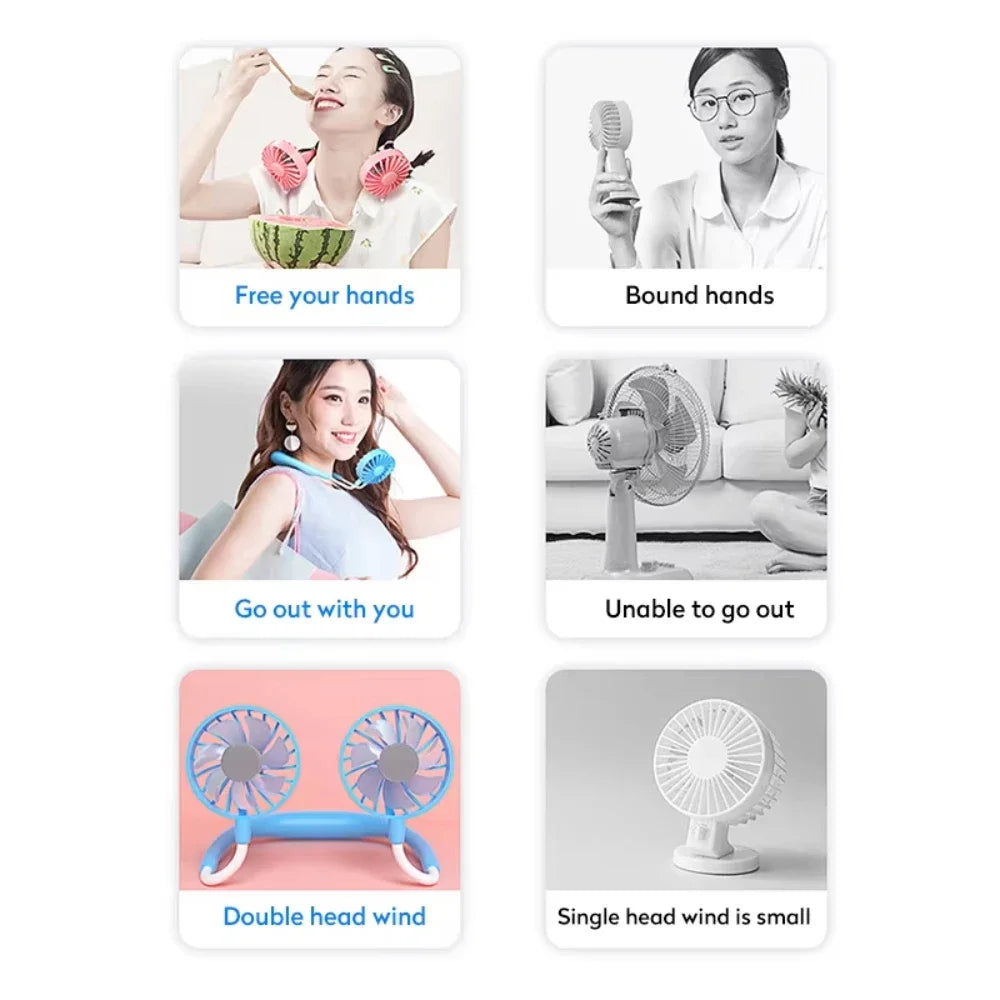 Hands Free Portable Neck Fan Rechargeable Mini USB Personal Fan Battery Operated with 3 Level Air Flow for Sports Travel Outdoor