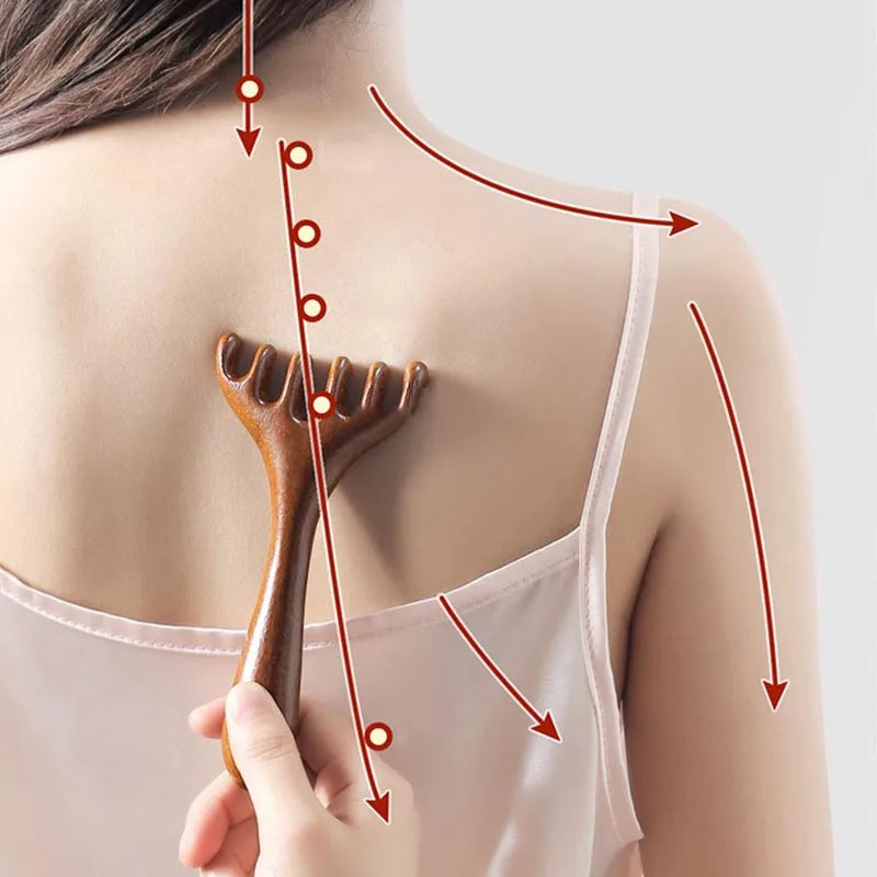 Wooden Meridian Massage Comb  Promote Blood Circulation Body Anti-static 6-Claw Head Massager BGua Sha Tool AMS05