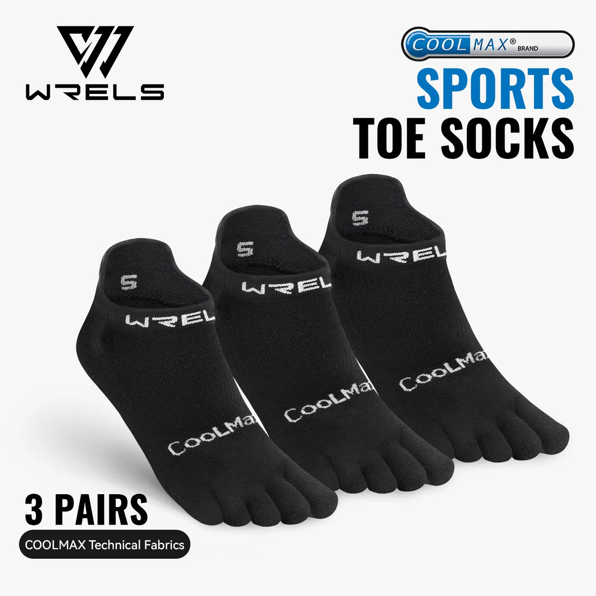 WRELS 1/2/3pairs COOLMAX Five Finger Socks Athletic Breathable Compression Running Hiking No Show Quick Dry Toe Socks Men Women