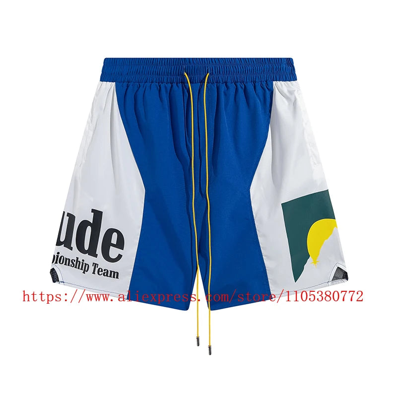 2026 Latest Style Men's Rhude Print Casual Shorts Loose Fit Nylon Drawstring High Quality Beach Sports Shorts Quick Delivery