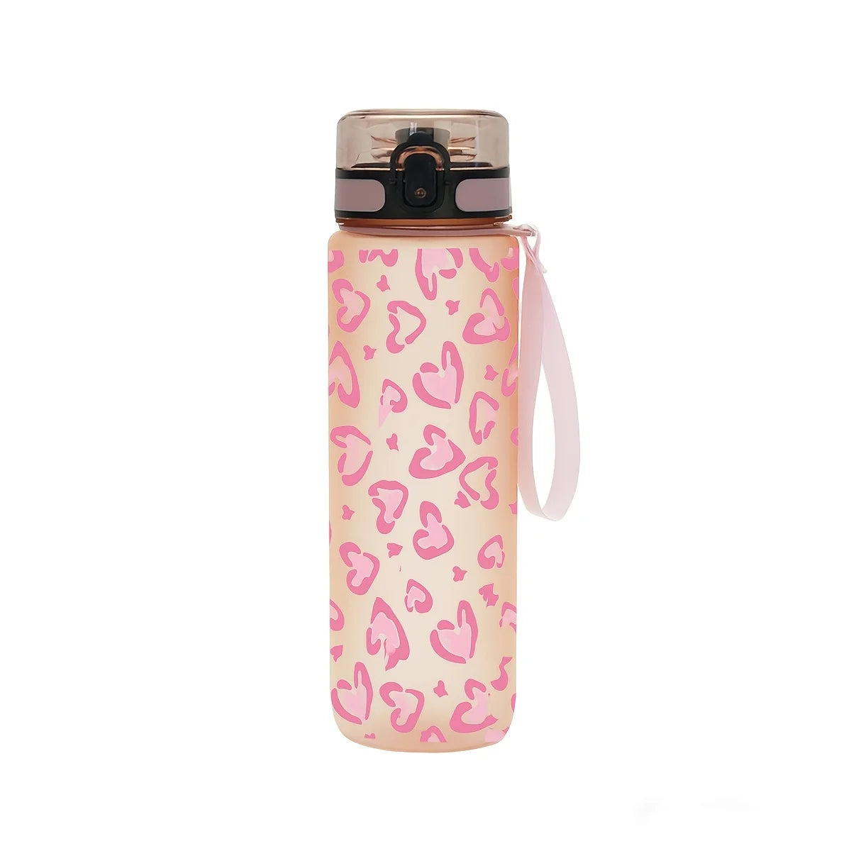 1Pc 750ml Heart Print Water Bottle, Leakproof Flip Top Sports Bottle with Lanyard, Portable Travel Gym Drinking Cup for Women Gi