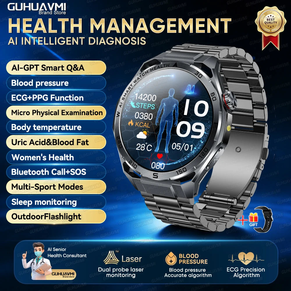 Newly Accurate Micro Physical Examination Health Smart Watch ECG Blood Fat/Pressure Heart Rate Call Sports Watch For iOS Android