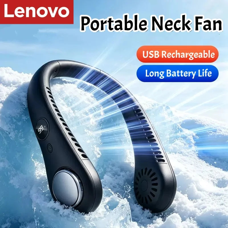 Lenovo Bladeless Neck Fan, Portable USB Rechargeable Hands Free Wearable Cooling Fan Long Battery Life Outdoor Travel Turbo Fan
