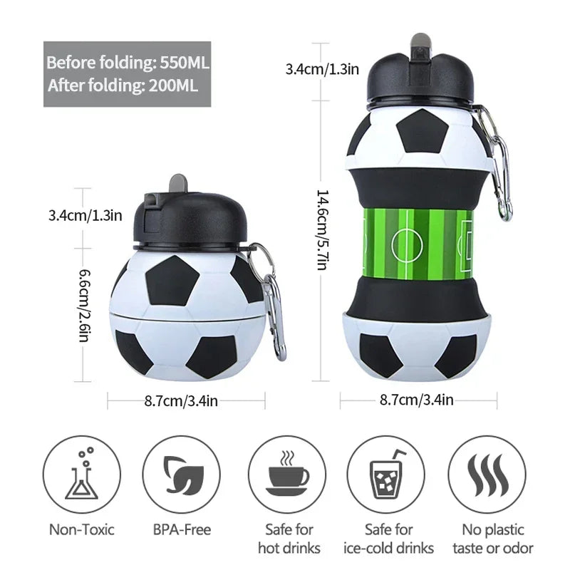 Kids Fold Outdoor Sports Water Cups Basketball/Football Bottle,Student Leakproof Portable Kids Water Bottle,Can Hang Backpack