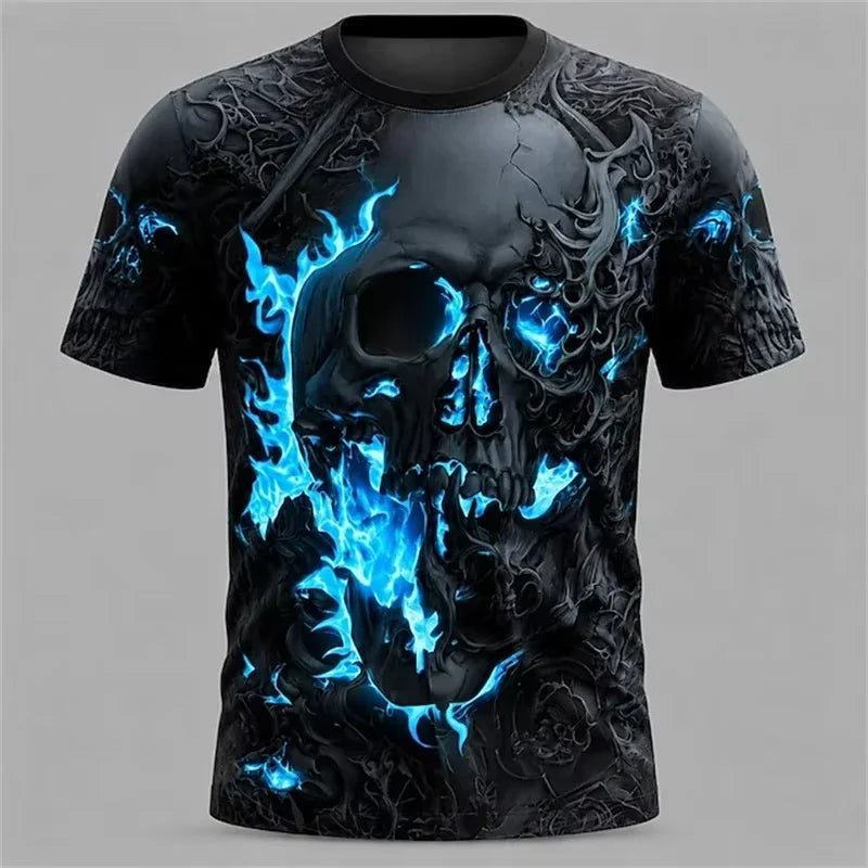 Summer Halloween Atmosphere T-shirt Terror Cosplay T-shirt Round neck loose T-shirt Skull Pattern Printed Short Sleeve Tops