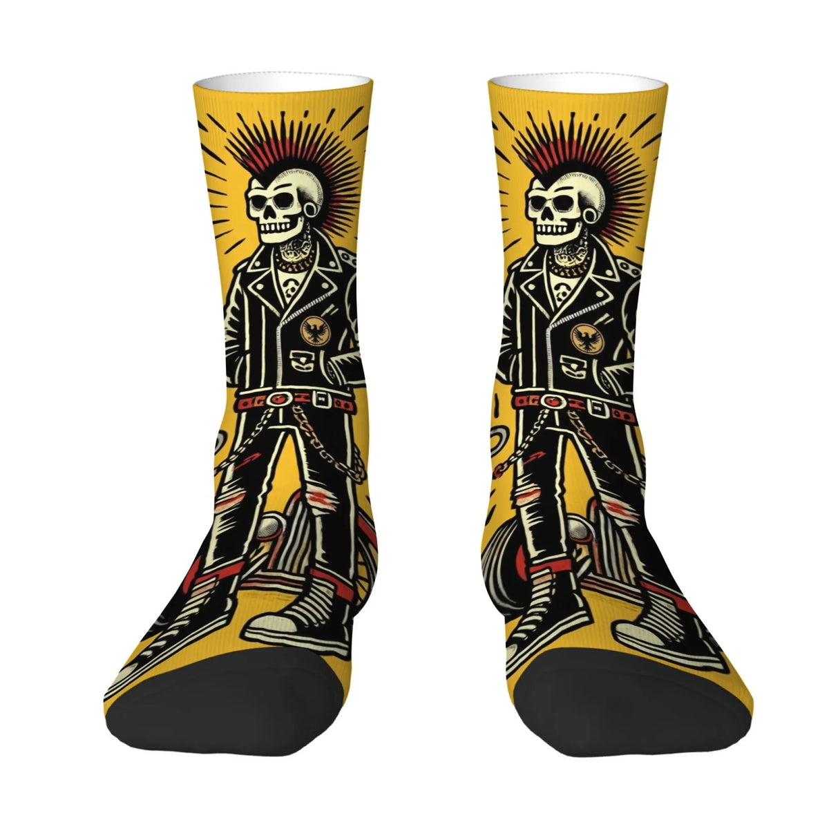Punk Skull Motorcycle Fashion Print Men's Socks Durable Soft and Skin-Friendly Socks Street Style Retro Harajuku Style Socks