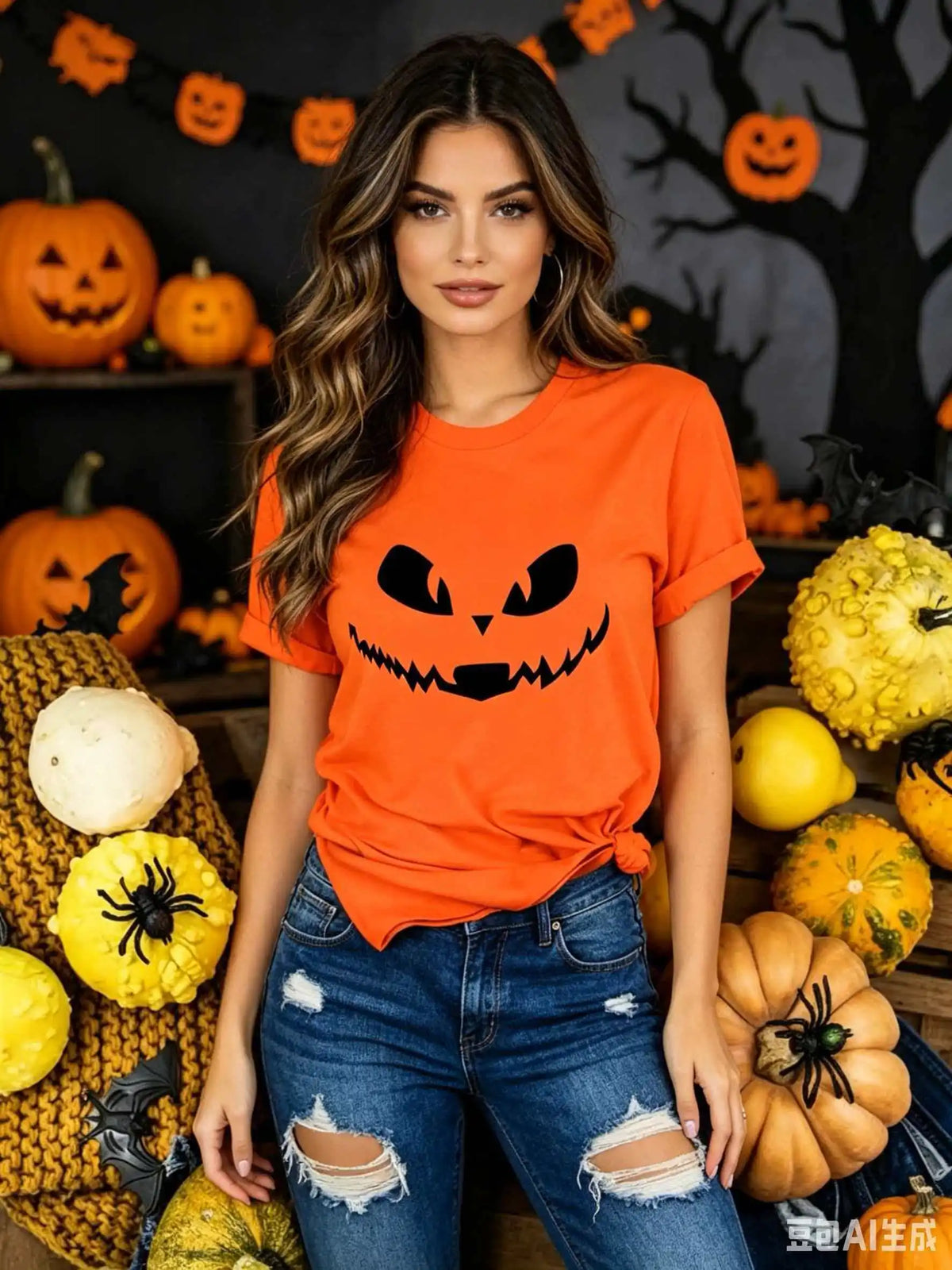 Halloween Pure Cotton Printed Men's and Women's Summer Personalized Short Sleeved New Fashion Trend Loose Casual T-shirt