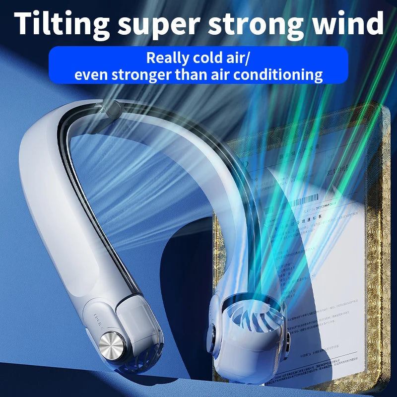 USB Rechargeable Neck Hanging Fan, Adjustable Bladeless Turbo Portable Cooling Fan, Rotor Design for Dorm Home Outdoor Travel